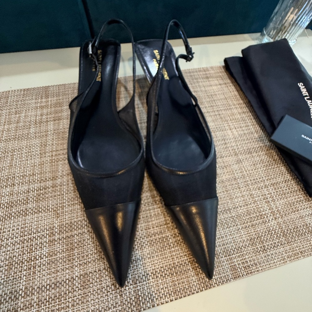 Size 42 YSL 30MM Oxalis Slingback Kitten Heels, gently worn $1050